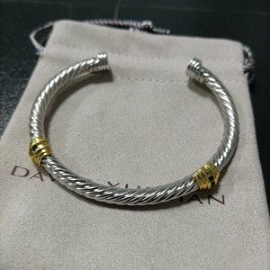 💖David Yurman💖 Silver Bracelet with Black Onyx and 14K Yellow Gold,5mm